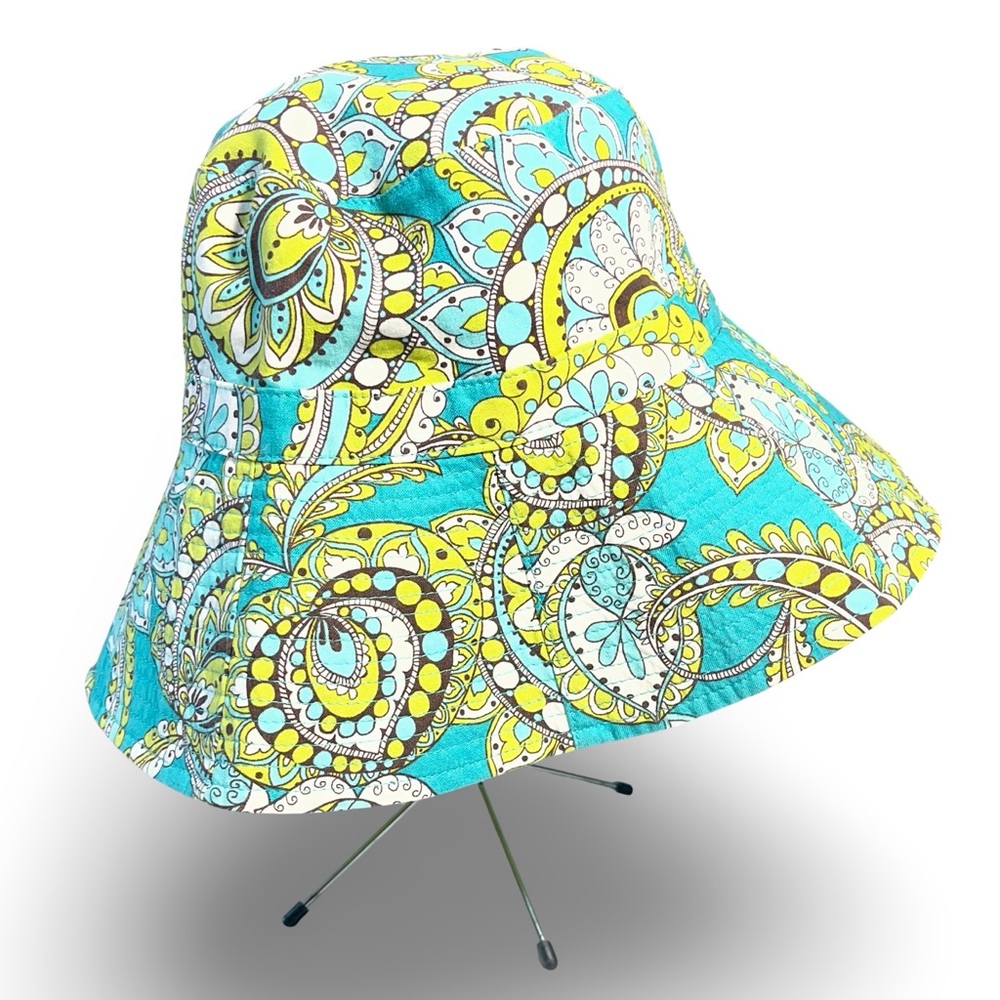 Vera Bradley Reversible Cotton Blue and Green Peacock Print Sun Bucket Hat O/S
